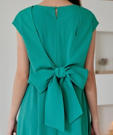 Tiaclasse L 【2WAY・洗える】ウエストリボンフレンチスリーブマキシワンピース