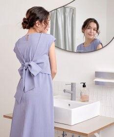 Tiaclasse L 【2WAY・洗える】ウエストリボンフレンチスリーブマキシワンピース