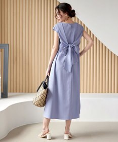 Tiaclasse L 【2WAY・洗える】ウエストリボンフレンチスリーブマキシワンピース