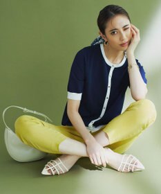 23区 【洗える】レーヨンポリエステルストレッチ 半袖 カーディガン