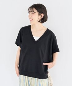 Green Parks 深Ｖネックミニ裏毛フレンチスリーブプルオーバー