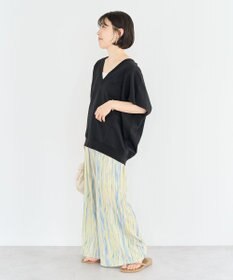 Green Parks 深Ｖネックミニ裏毛フレンチスリーブプルオーバー