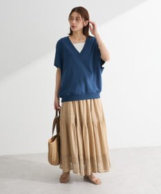 Green Parks 深Ｖネックミニ裏毛フレンチスリーブプルオーバー