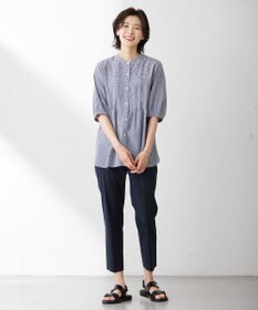 J.PRESS LADIES S 【洗える】アセVis ギンガム バンドカラー ピンタック ブラウス