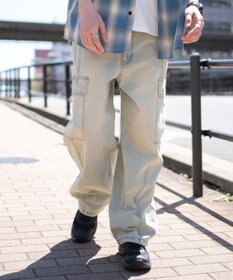 WEGO 【SMLサイズ展開/ウエスト紐】イージー3Dバレルレッグデニムカーゴパンツ