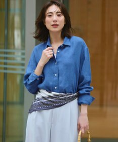 23区 L LIBECOリネン ベーシック シャツ ブルー系