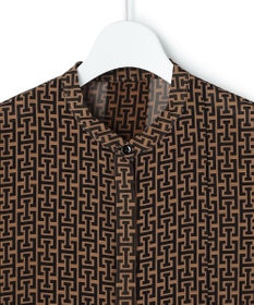 ICB 【30th ANNIVERSARY】 モノグラムプリントシフォン バンドカラーブラウス