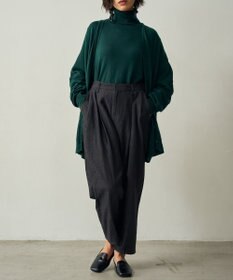 muuc 〈軽やかな尾州産リネンウール〉スラックスパンツ  　ロングシーズン 秋冬春 後ろウエストゴム有り ゆったりシルエット セットアップ可能  裏地有り