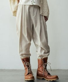 muuc 〈軽やかな尾州産リネンウール〉スラックスパンツ  　ロングシーズン 秋冬春 後ろウエストゴム有り ゆったりシルエット セットアップ可能  裏地有り