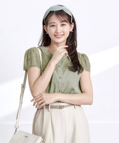 Tiaclasse L 【洗える】フレンチスリーブレースブラウス