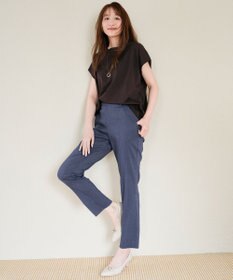 ANY SIS エアリーストレッチ テーパードパンツ シャンブレーブルー