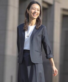 J.PRESS LADIES 【セットアップ対応・洗える・UVケア・速乾】 OXIJEWELストレッチ ノーカラー ジャケット