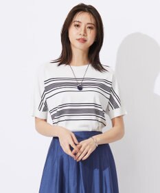 J.PRESS LADIES L 【洗える】レーヨンエリートストレッチ ボーダー ドルマン ニット