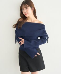 earth music&ecology リボンギャザーオフショルニットプルオーバー