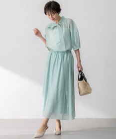 23区 L 【WEB&一部店舗限定/洗える】ライトシアーミクスチャー ボウタイ ブラウス