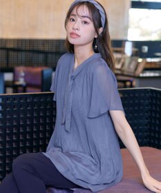 Tiaclasse 【洗える】マジョリカプリーツシフォンチュニックブラウス