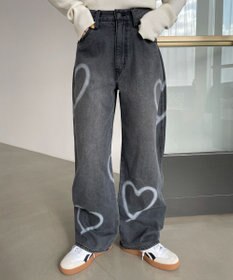 WEGO スプレーペイントストレートデニムパンツ