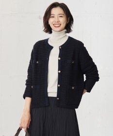 【洗える】TWEEDY ニット ジャケット, ブラック系5, T13