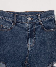 WEGO 【SMサイズ展開/伸びる】カットアウトリボンストレッチフレアデニムパンツ