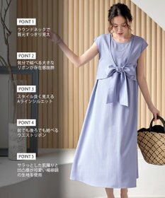 Tiaclasse L 【2WAY・洗える】ウエストリボンフレンチスリーブマキシワンピース