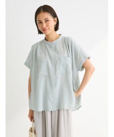 Green Parks インド綿  バンドカラーデザイン５分袖シャツ