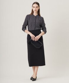 ICB L 【UVケア・速乾・洗える】BackSatinAmunzen バンドカラーブラウス