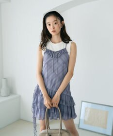 earth music&ecology フロントリボンチェックミニキャミワンピース