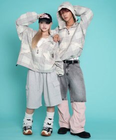 WEGO 【ユニセックス着用ITEM/MLサイズ展開】チェックロゴフードブルゾン