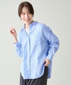 ANY 【Sサイズあり】ヨーロピアンリネンオーバーシャツ ライトブルーストライプ