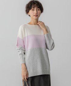 23区 S 【洗える】ウールカシミヤ カラーブロック チュニック ニット ライトピンク