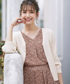 Tiaclasse 【洗える】スリット袖Vネックリブカーディガン