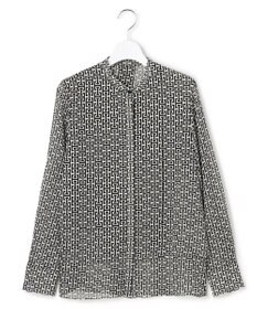 ICB 【30th ANNIVERSARY】 モノグラムプリントシフォン バンドカラーブラウス