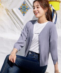 Tiaclasse 【洗える】スリット袖Vネックリブカーディガン