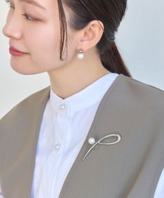 Phoebe 2wayスタイリッシュクロスカーブパールブローチネックレス　シルバー