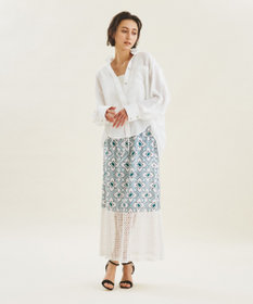 68cmヒップグレースクラス 美品 ロングスカート 刺繍 シフォン シースルー ベージュ 38