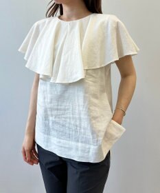 UNFILO 【洗える】リネンレーヨン　ラッフルカラーブラウス