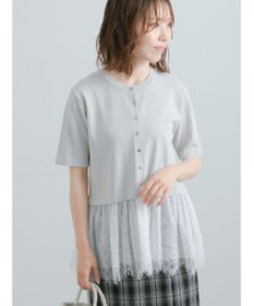 Te chichi レースヘム5分袖クルーカーディガン