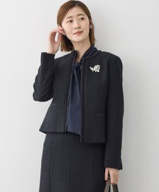 23区 L 【セットアップ対応】ライトシャインツイード ノーカラージャケット ネイビー系