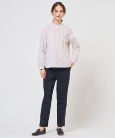 J.PRESS LADIES L BEZコットンナイロン ストライプ フリル襟 ブラウス