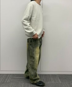 WEGO 【ユニセックス着用ITEM】ワッフルフリースOP刺繍クルートレーナー