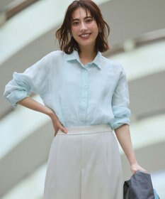 23区 L LIBECOリネン ベーシック シャツ スカイブルー系