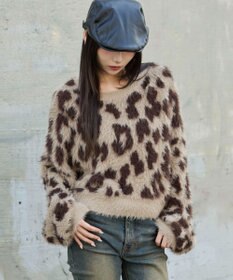 WEGO レオパードシャギーショートニット