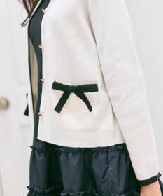 Feroux バイカラーリボンニット カーディガン