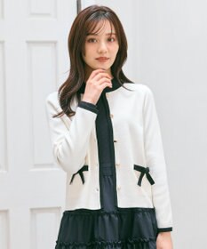 Feroux バイカラーリボンニット カーディガン ホワイト系