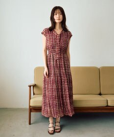 YECCA VECCA チェック柄ボウタイプリーツワンピース
