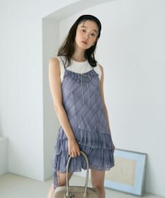 earth music&ecology フロントリボンチェックミニキャミワンピース