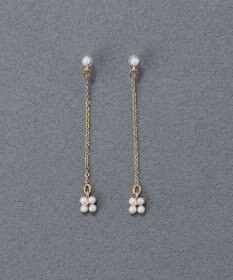 Phoebe 〈金属アレルギー対応〉タイニーフラワーロングセラミックポストピアス　チェーンピアス/小粒パール/揺れるピアス