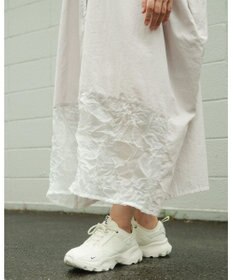 muuc キャッチ裾切り替えフレンチスリーブワンピース〈前開きで羽織にも〉〈日本製〉〈上品な透け感〉〈体型カバー・フリーサイズ〉〈モードな異素材・コットンローン使用〉