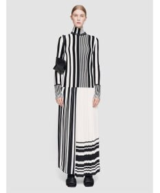 JOSEPH 【洗える】ストライプアンドプリーツ　ハイネックニット