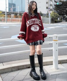 WEGO 【25年秋冬新作】フラッフィーVネックニットBIGプルオーバー